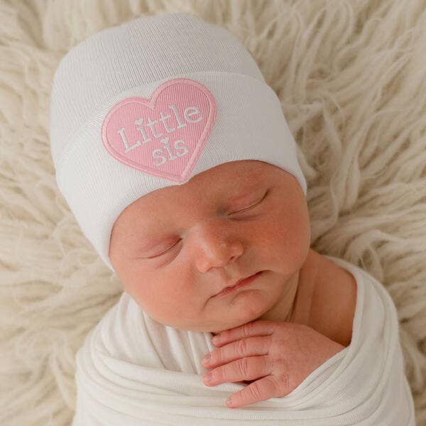 Little SIS or Bro Heart Patch White Hospital Hat