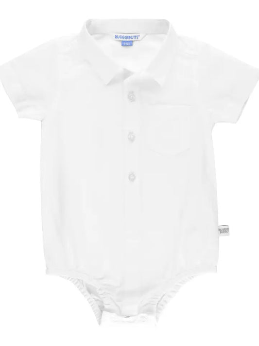 Baby Boys White Dobby Short Sleeve Button-Up Bodysuit