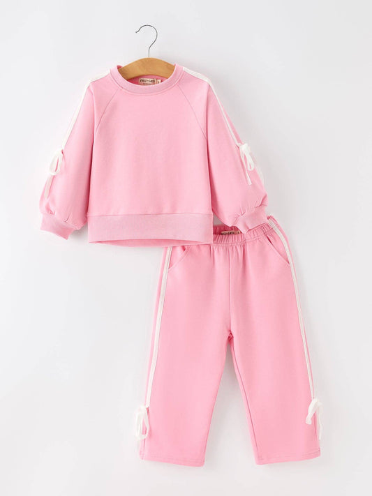 PRESALE: Bubblegum Pink Bow Trim Sweatshirt and Pants Set - ETA End of August