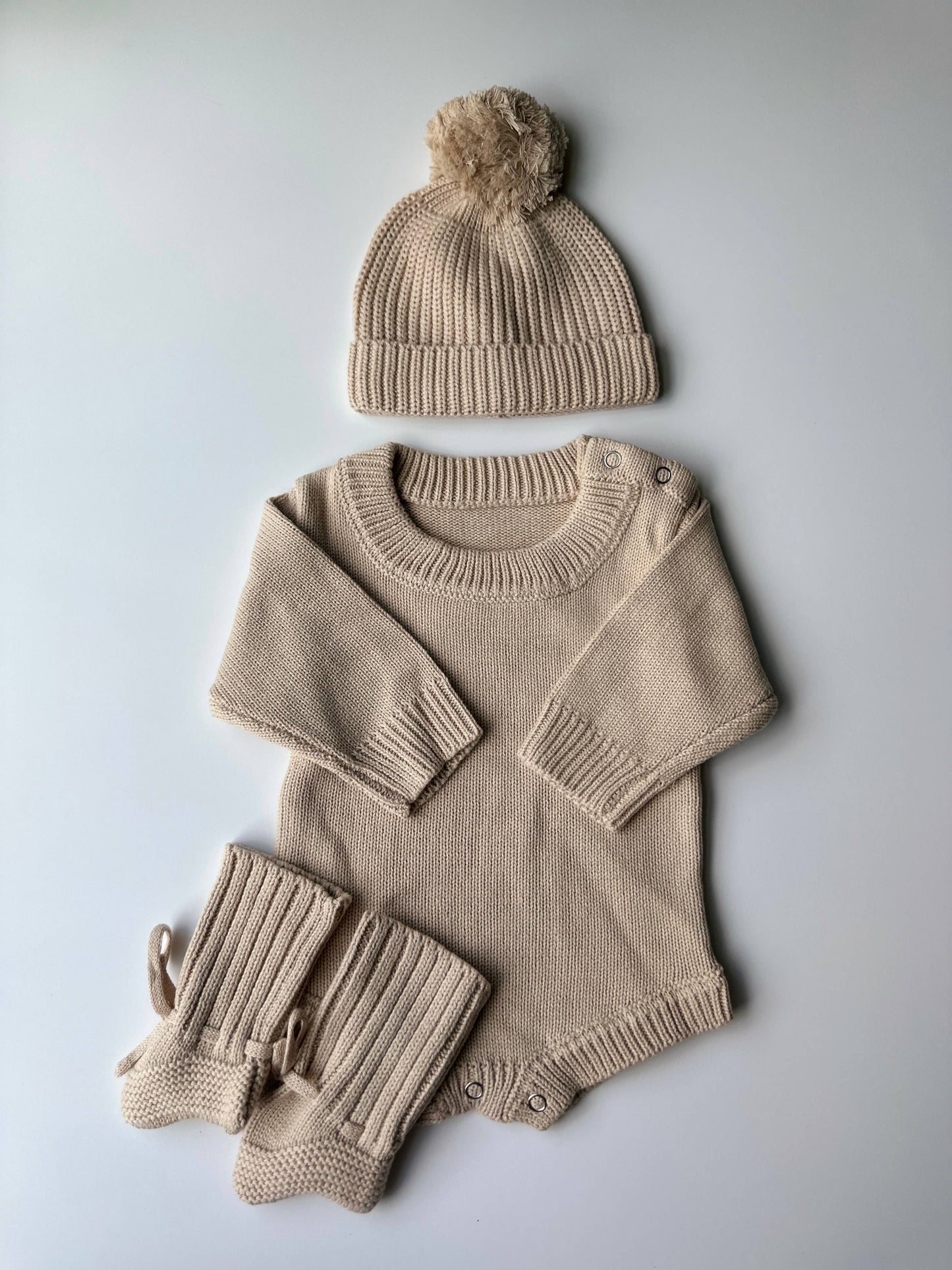 Cotton Baby Sweater, Hat & Booties Set – 0-3 Months  (ETA 8/25/26)