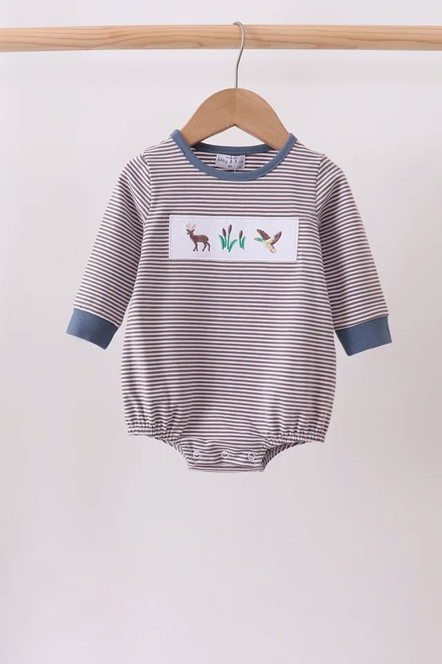PRESALE: Teal hunting embroidery stripe bubble - ETA 8/26/26