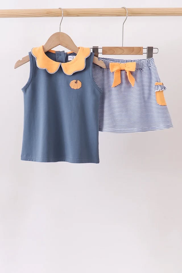 PRESALE: Teal pumpkin embroidery skorts set - ETA 8/26/26