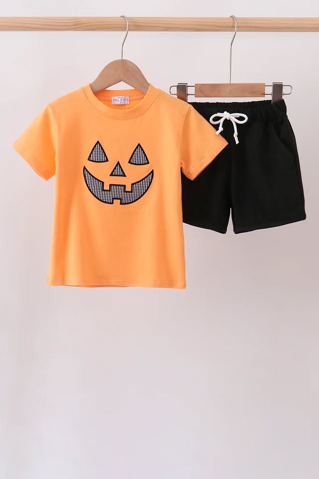 PRESALE: Orange Jack-O-Lantern Shorts Set (ETA: 8/26/26)
