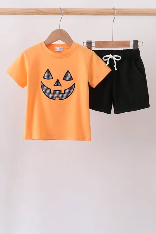 PRESALE: Orange Jack-O-Lantern Shorts Set (ETA: 8/26/26)
