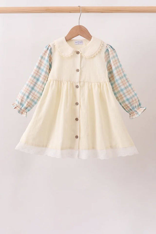 PRESALE: Cream plaid button dress - ETA 8/26/26