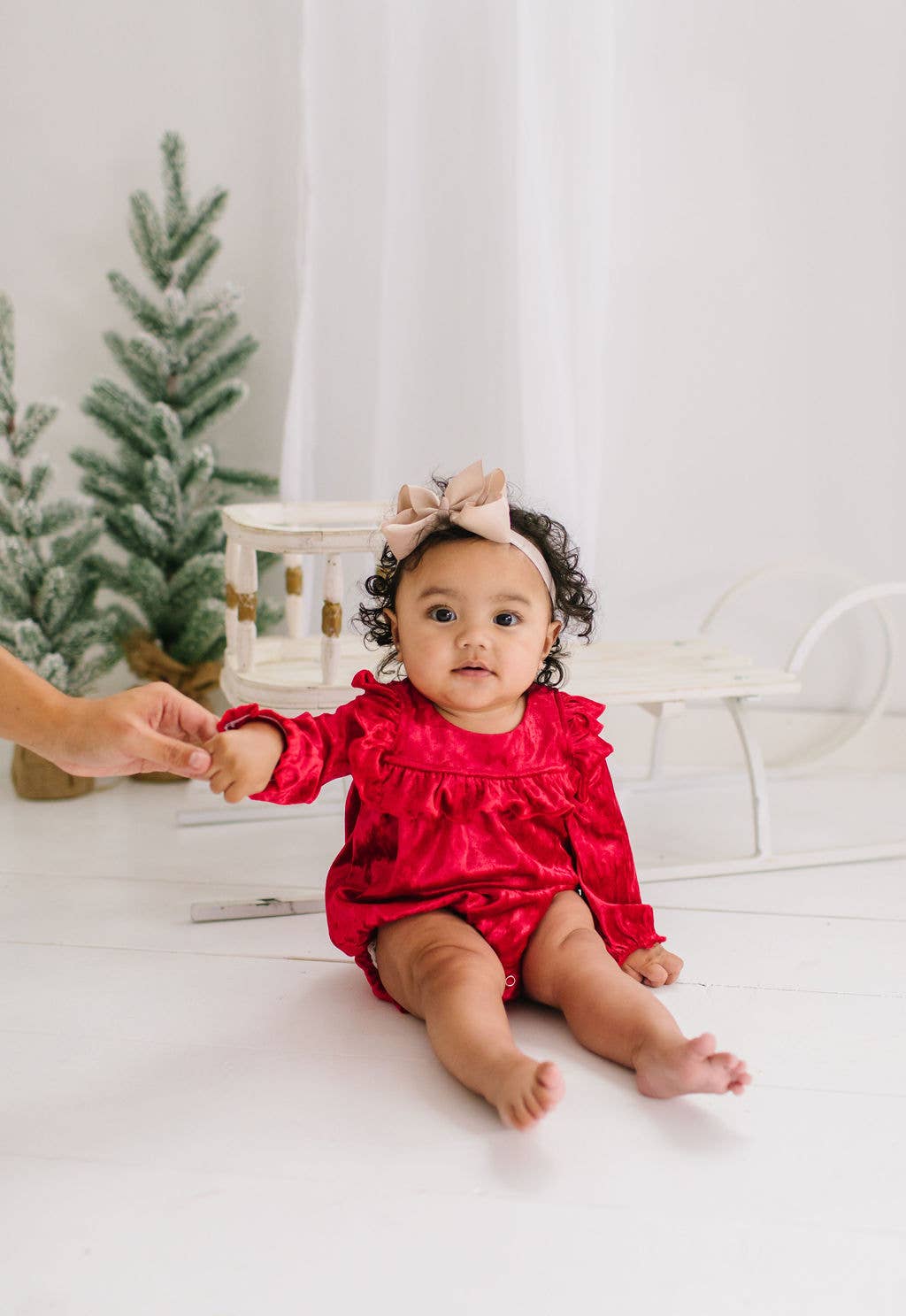 Hayley Romper in Red Crushed Velvet | Ollie Jay
