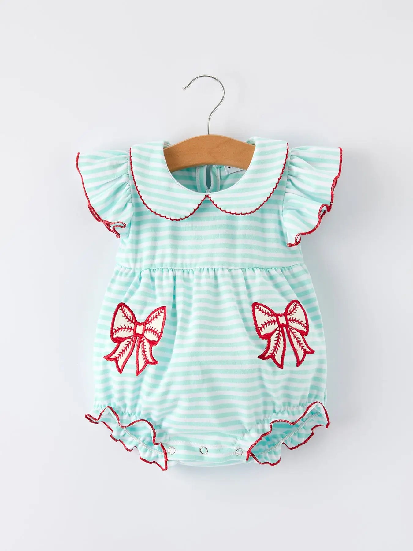 Baseball Bow Stitches Romper