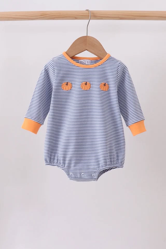PRESALE: Teal stripe pumpkin embroidery bubble - ETA 8/26/26