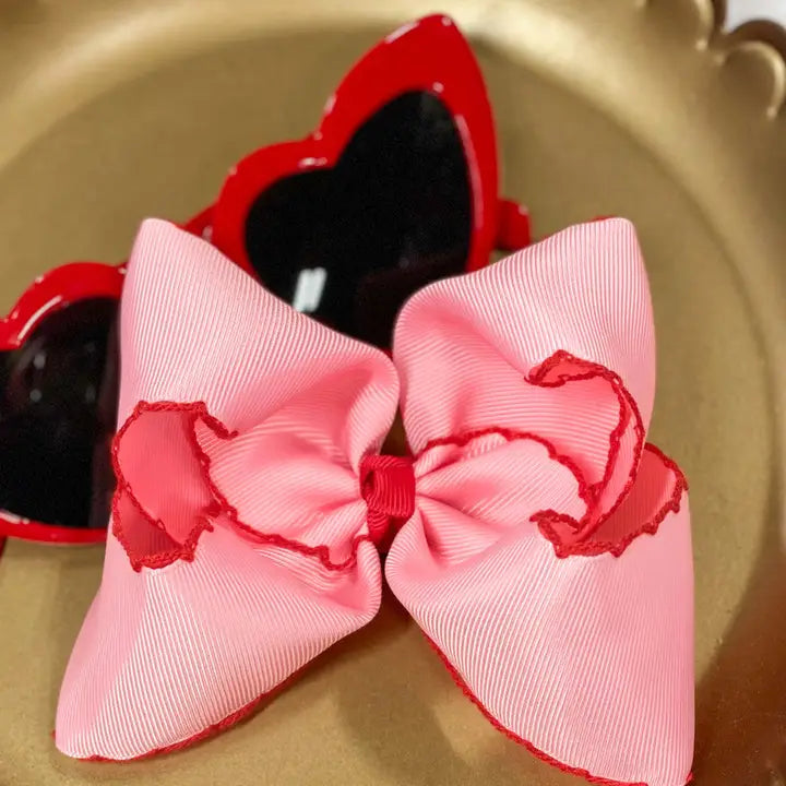 Pink with Red Moonstitch Bow