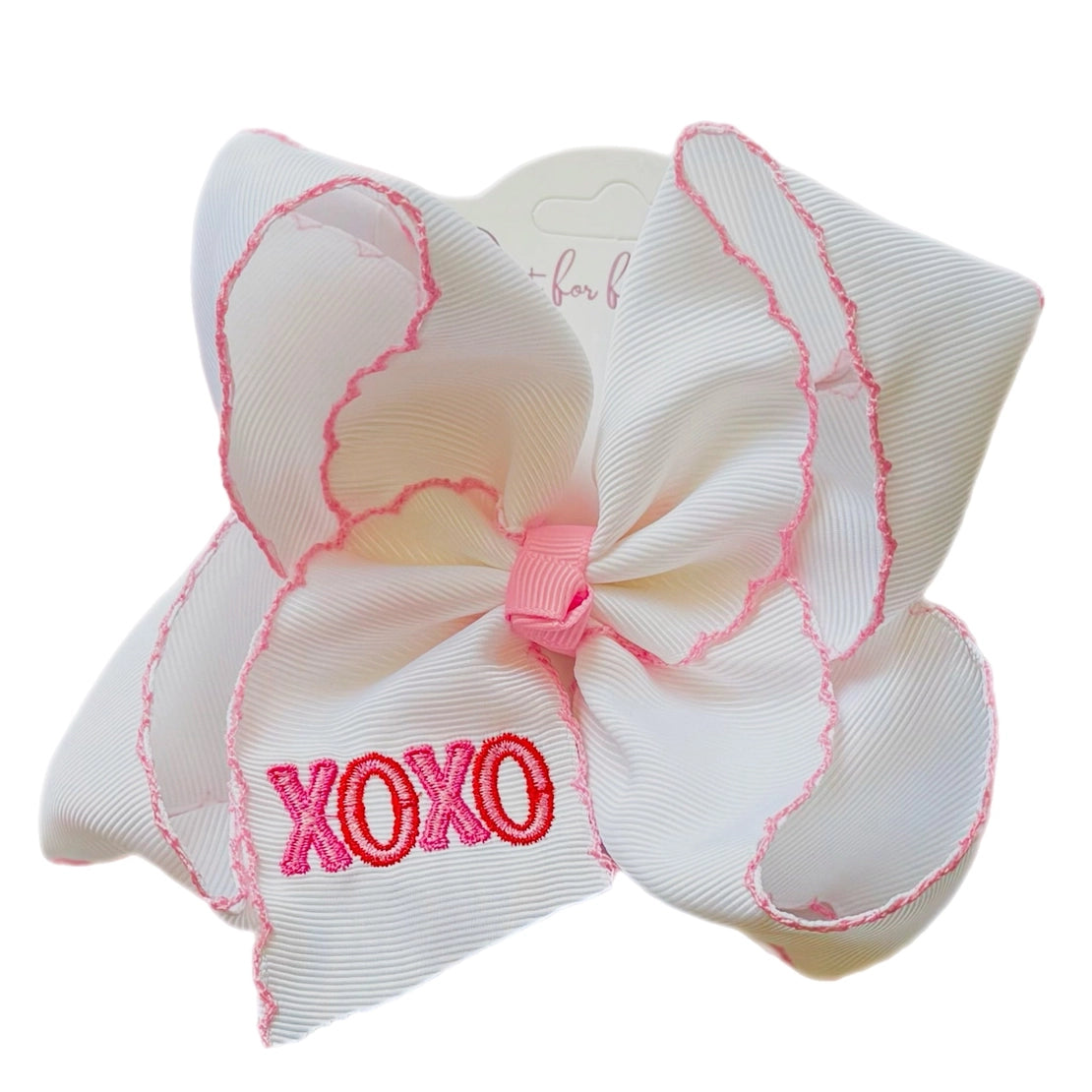 Xoxo Embroidered Moonstitch Hair Bow 5.5"
