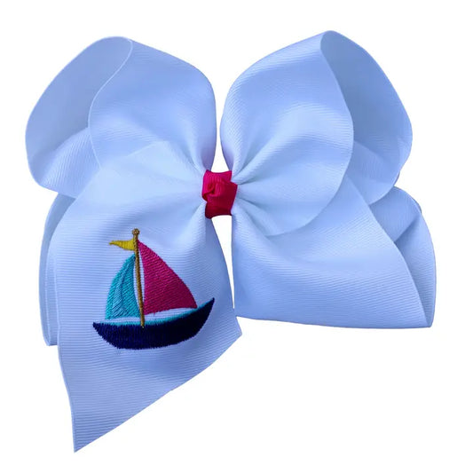 Sailboat Embroidered Bow 6"
