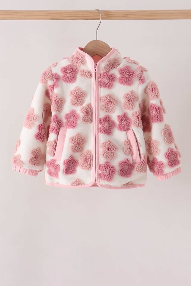 Blush Floral Print Fleece Jacket