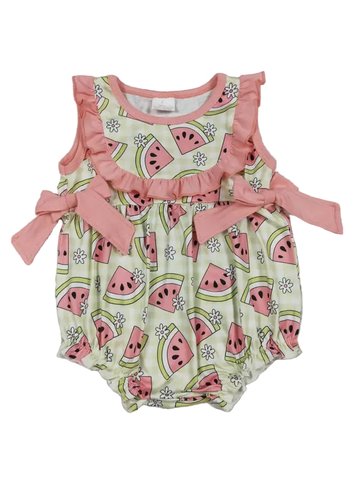 Watermelon Printed Baby Girl Summer Bubble