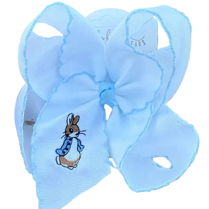 Blue Rabbit Embroidered Hair Bow