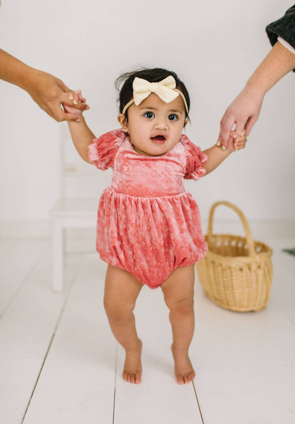 Quinn Romper in Pink Crushed Velvet | Ollie Jay