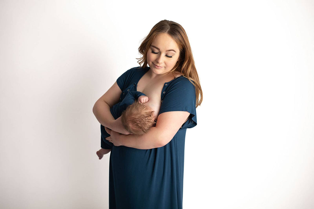Navy Blue Maternity Mommy Labor and Delivery/ Nursing Gown
