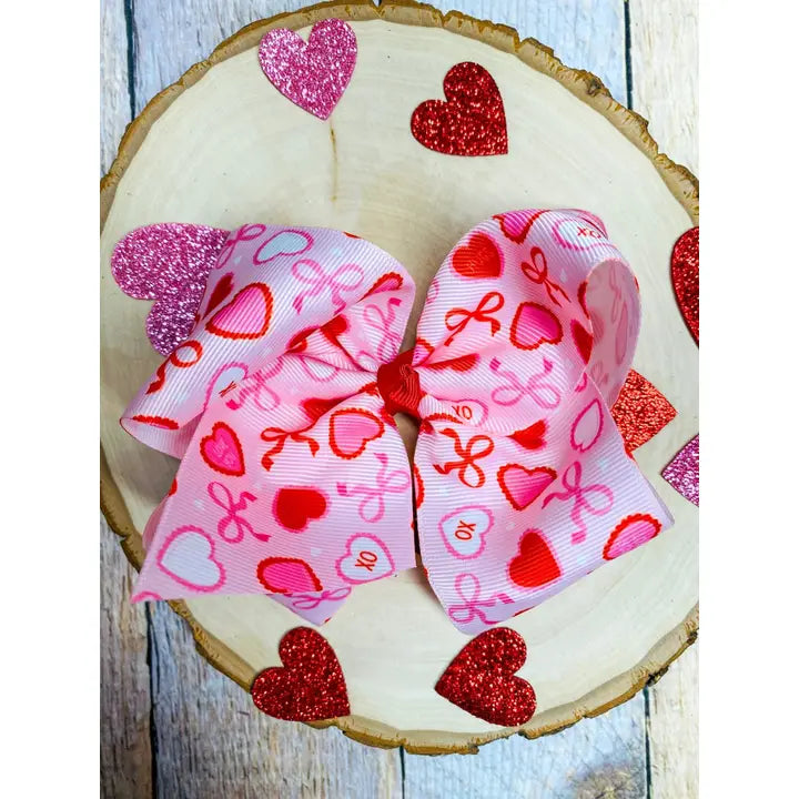 Valentine Candy Hearts & Bows Hair Bow