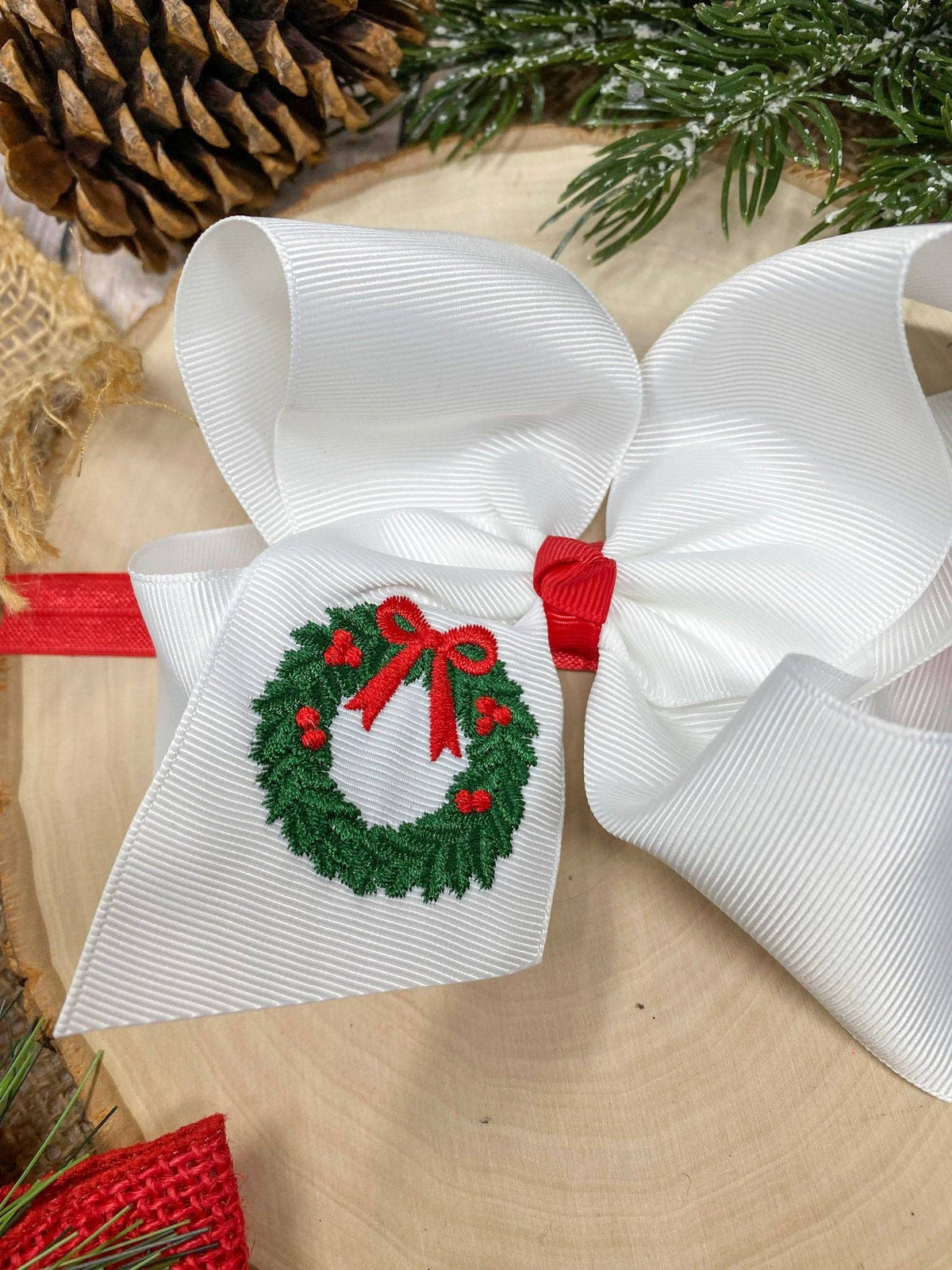 Wreath Embroidered Hair Bow