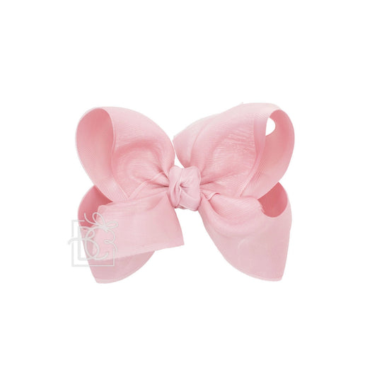 Pink Layered Organza/Grosgrain Bow On Clip 5.5"