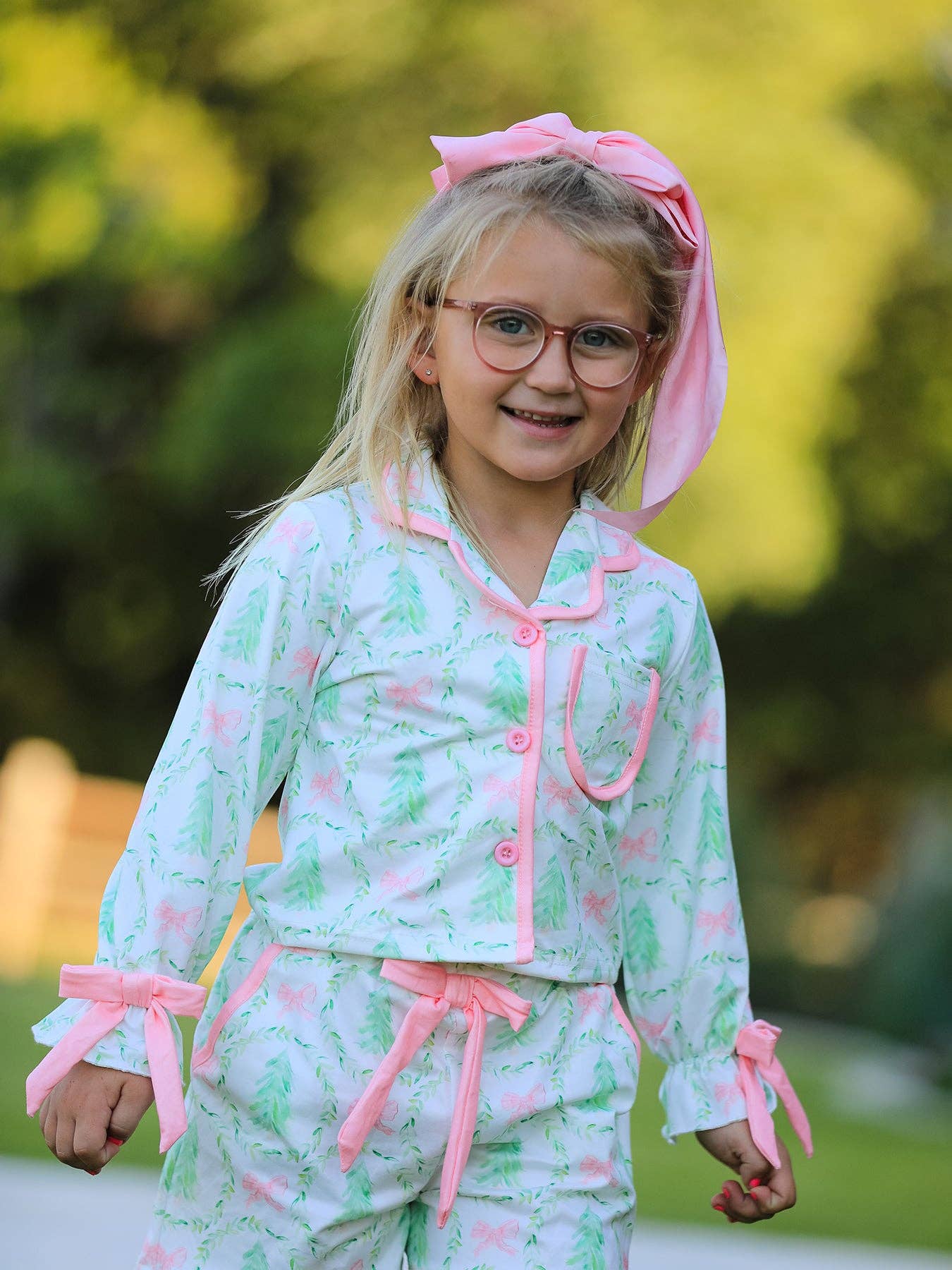 PREORDER: Mommy & Me Christmas Tree & Bow Print Girls Pajama Set (ETA: End of September)