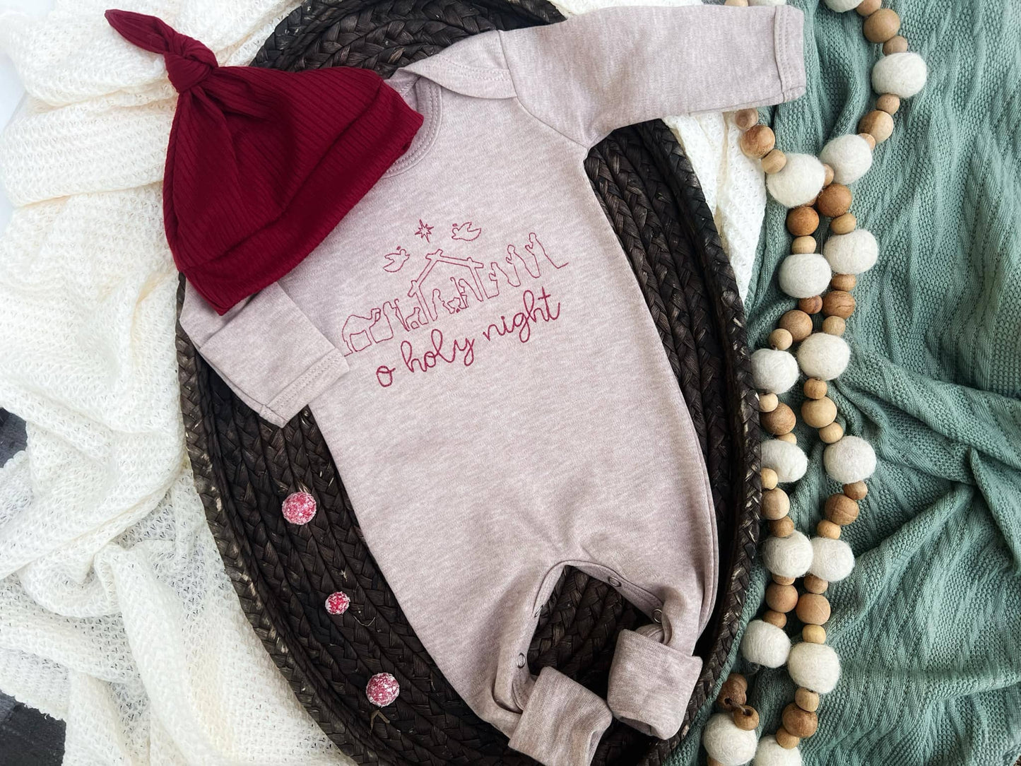 O' Holy Night Oatmeal Baby Outfit | Baby Mocha Brown Romper
