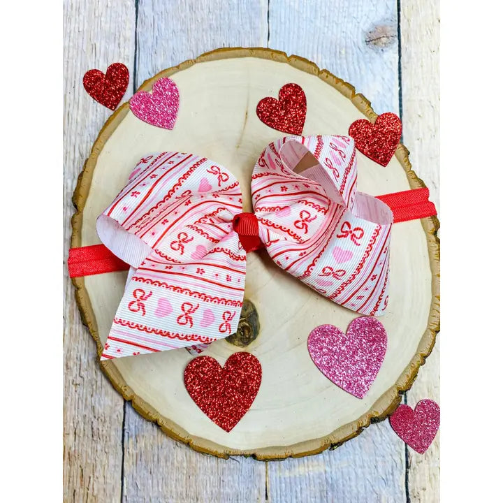 Hearts, Bows, & Stripes Hair Bow Headband