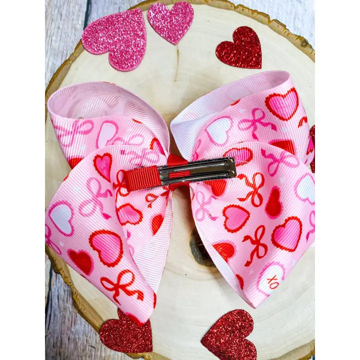 Valentine Candy Hearts & Bows Hair Bow