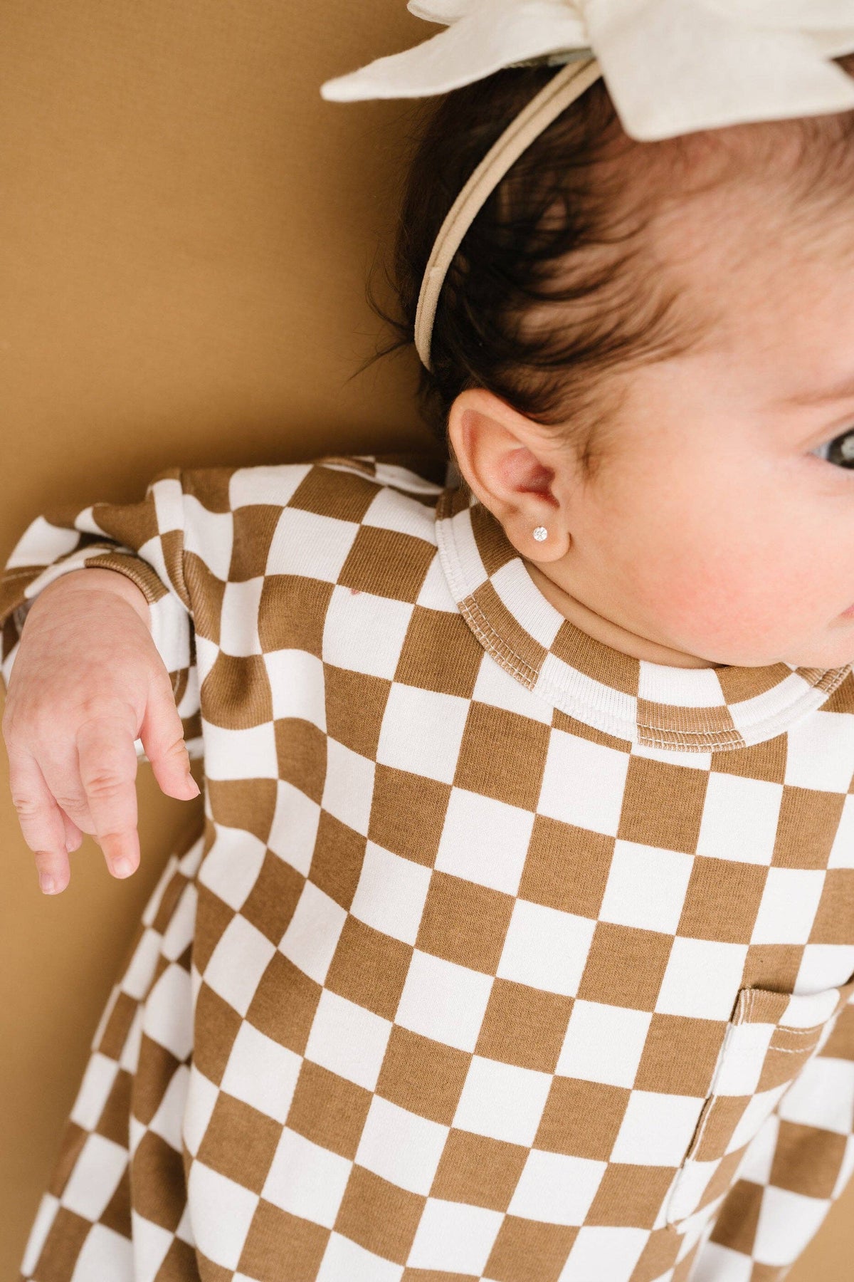 Brown Checkered Pocket Romper