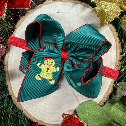Gingerbread Embroidered Moonstitch Bow Headband