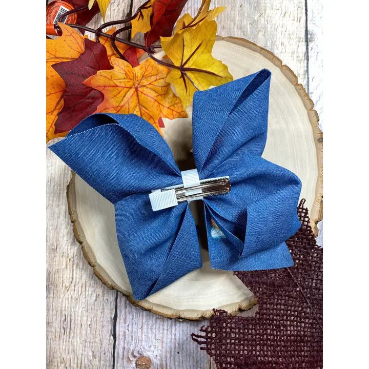 Turkey Embroidery On Denim Hair Bow