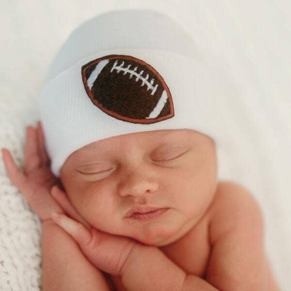 Chenille Football Patch Newborn Boy Hat Hospital Hat