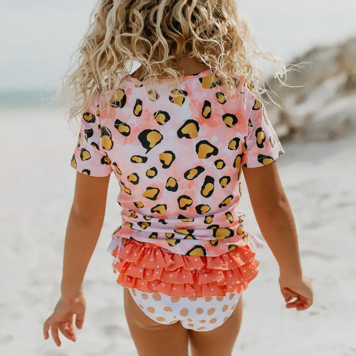 Pink Leopard Ruffle Rashguard Swimsuit