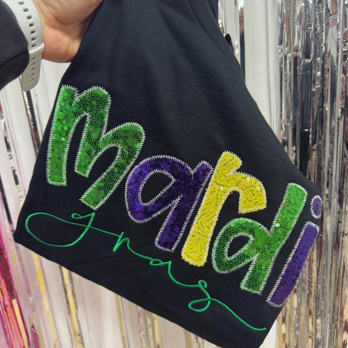 Adult Mardi Gras Sequin Applique Shirt