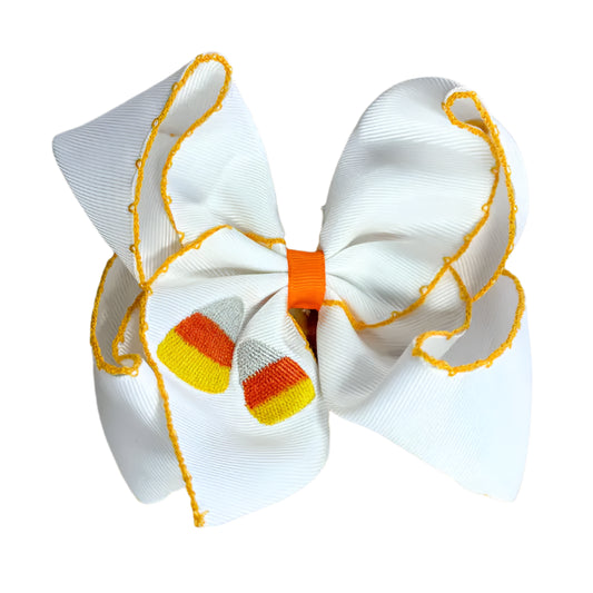 Candy Corn Embroidered Moonstitch Hair Bow