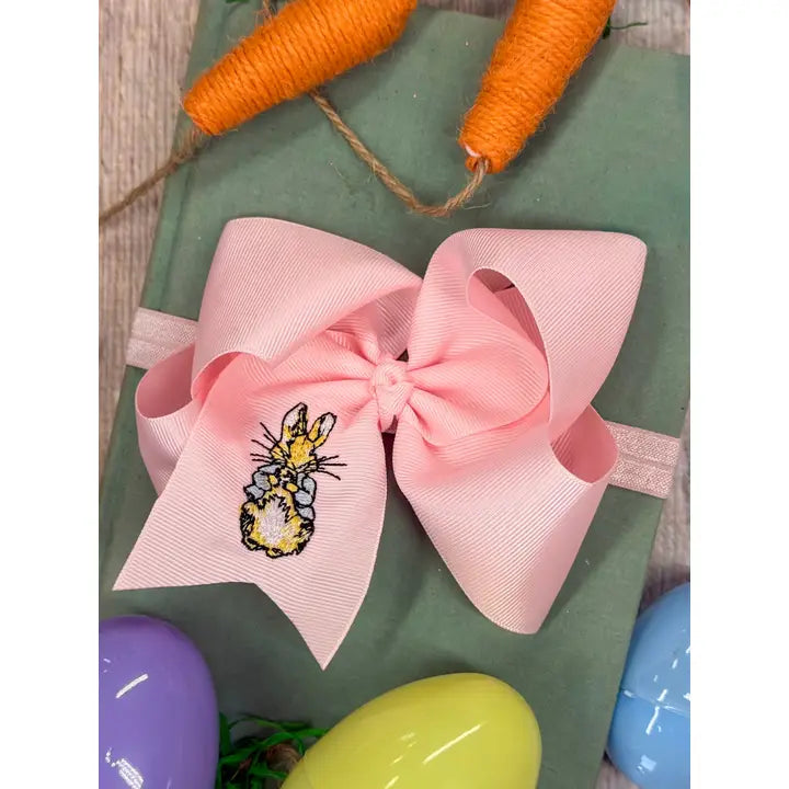 Cottontail Embroidered Light Pink Headband Bow