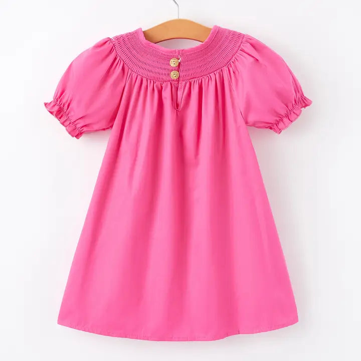 Bow Smocking Embroidered Pink Dress