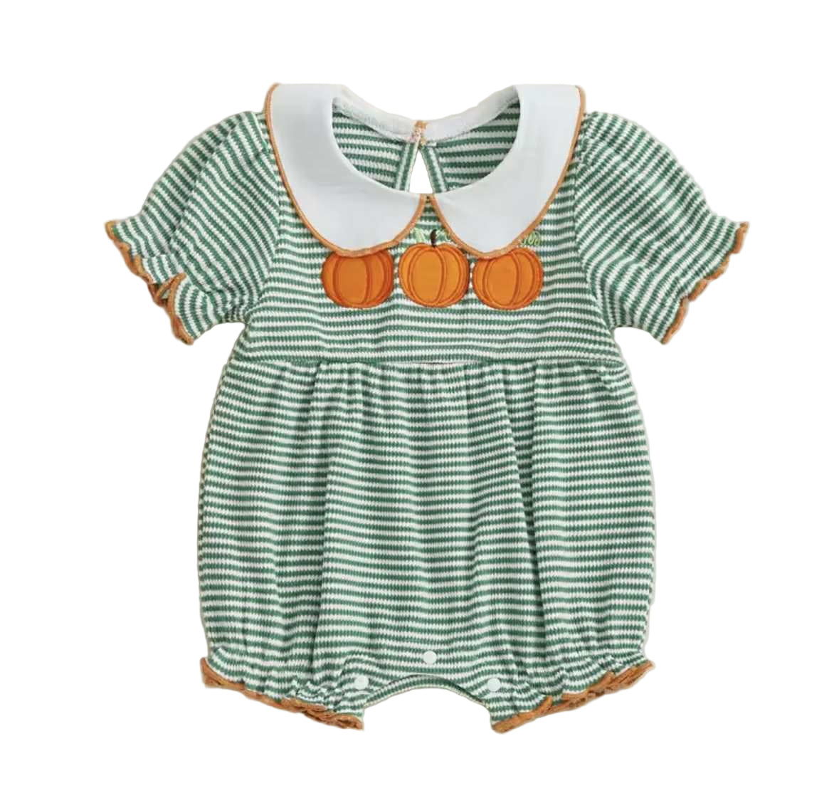 Green Striped Ruffled Pumpkin Romper