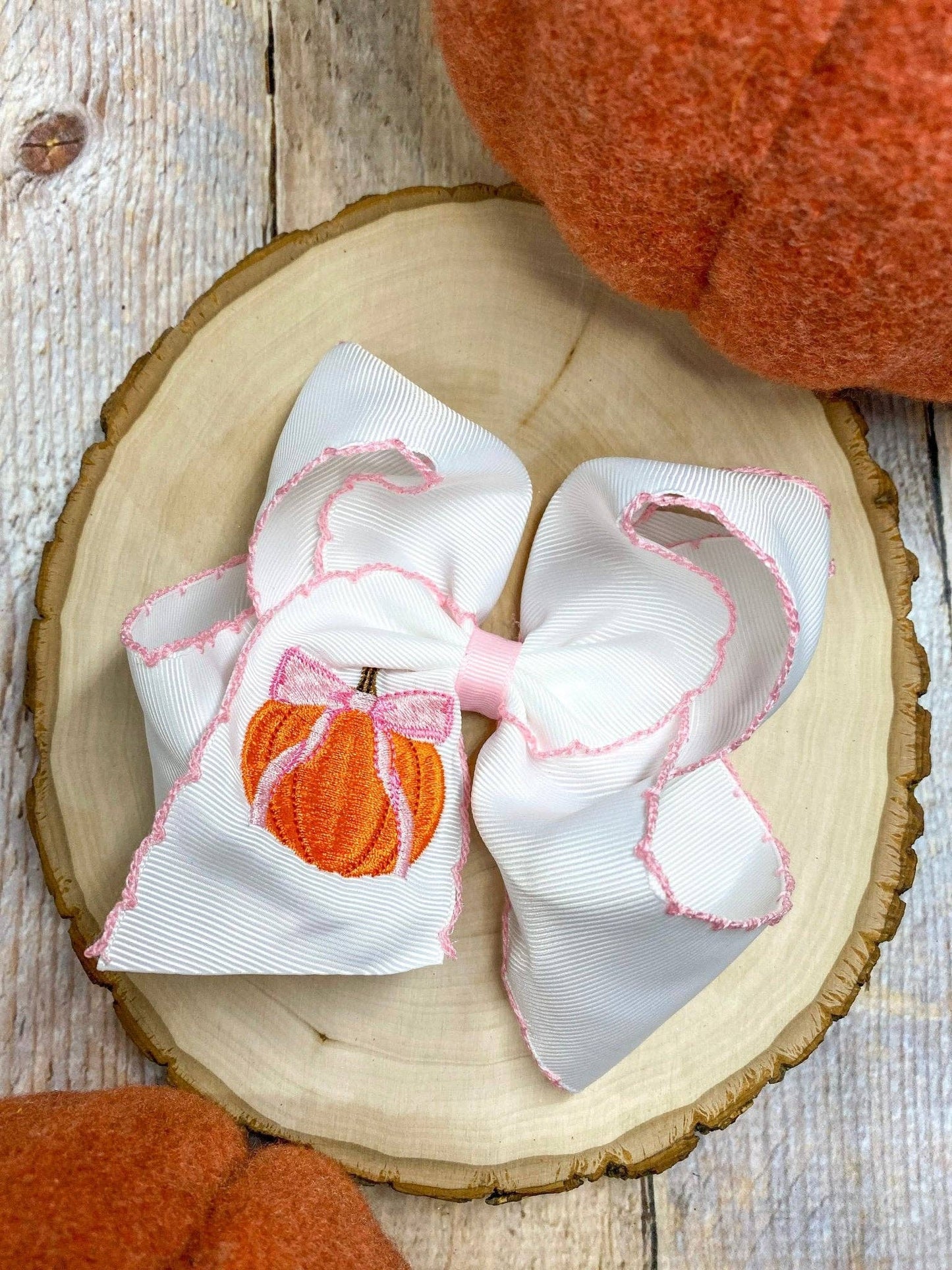 Coquette Pumpkin Embroidered Moonstitch Hair Bow | Clip