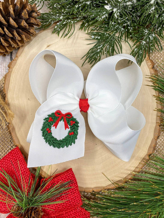 Wreath Embroidered Hair Bow