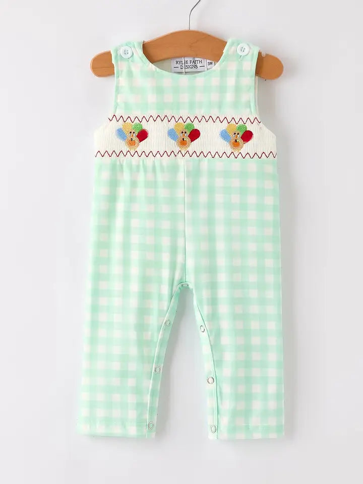 Light Green Plaid Turkey Boy Romper (ETA: Mid July)
