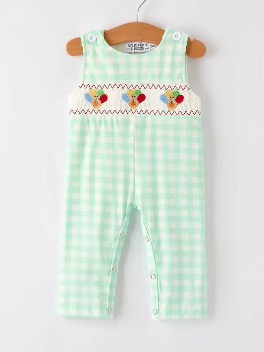 Light Green Plaid Turkey Boy Romper (ETA: Mid July)