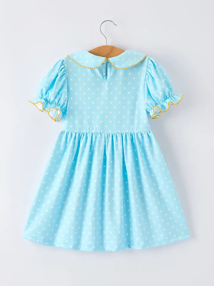 Polka Dot Girls Dress Pencil Bow Applique Dress (ETA: mid/late July)