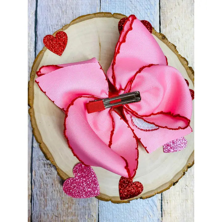 Valentine Doily Heart Embroidered Hair Bow