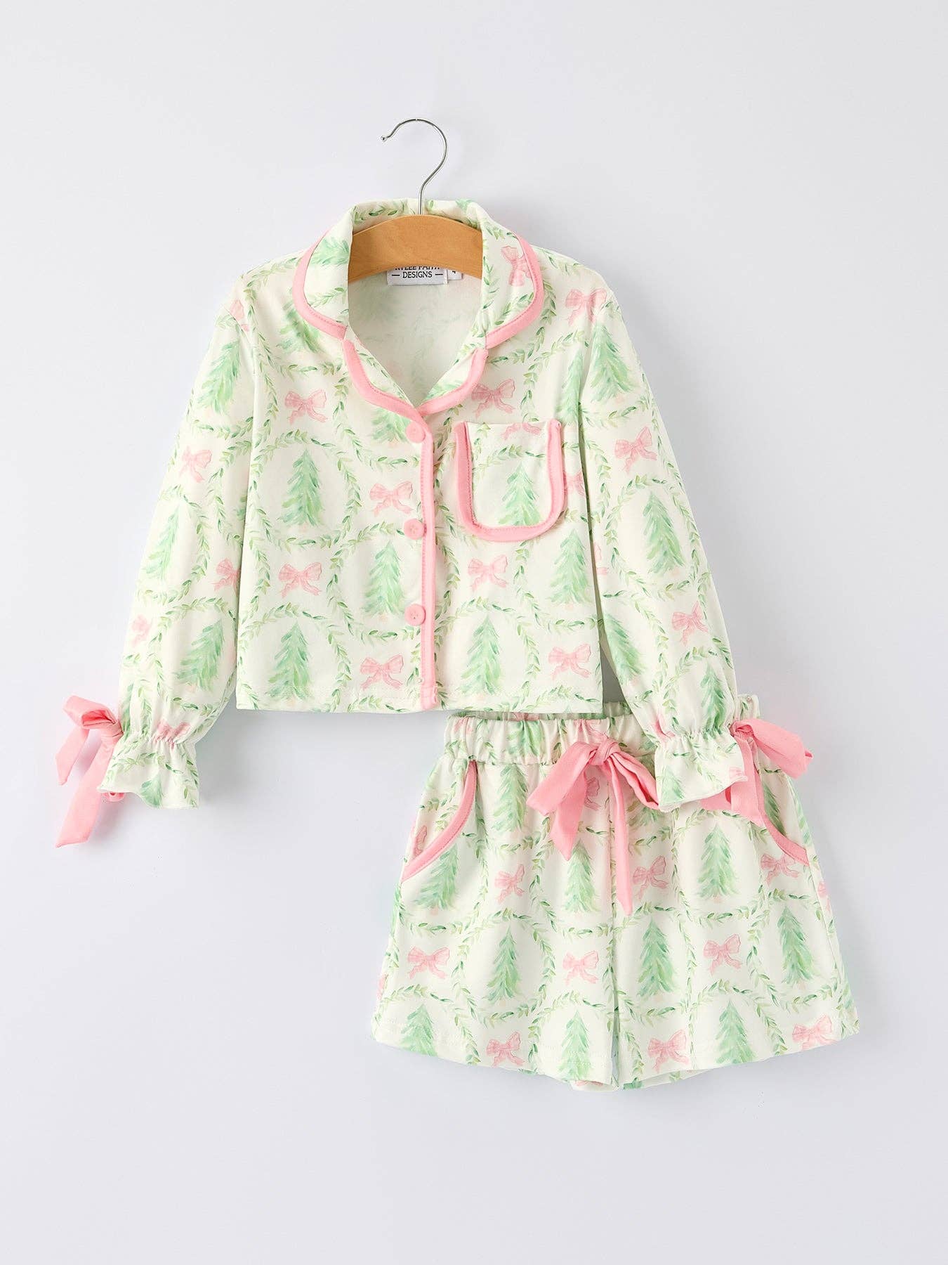 PREORDER: Mommy & Me Christmas Tree & Bow Print Girls Pajama Set (ETA: End of September)