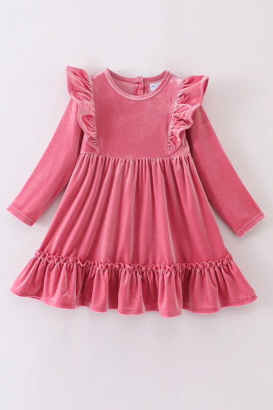 Pink velvet ruffle dress