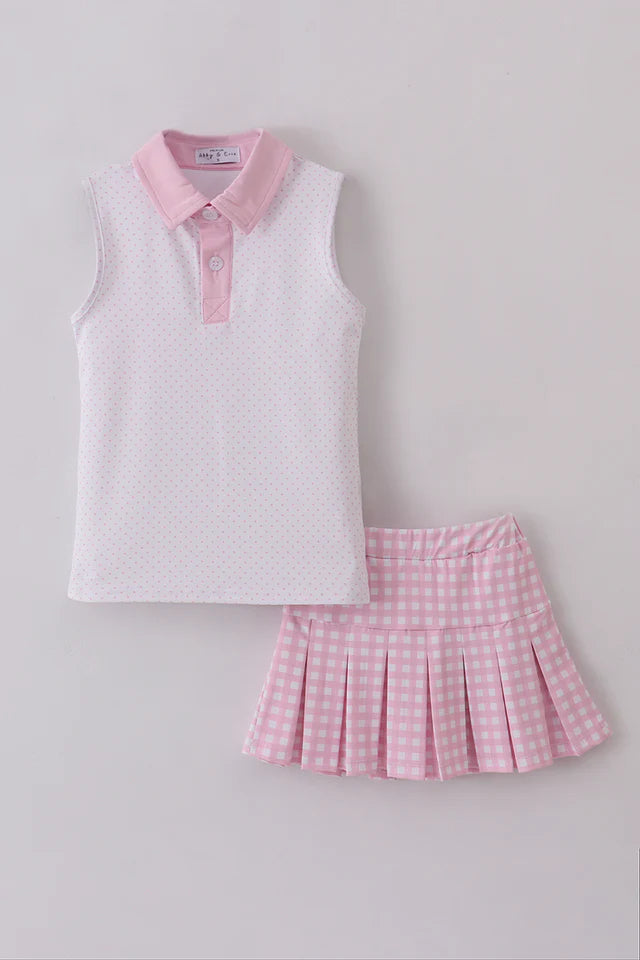 Pink Active Gingham Skort Set