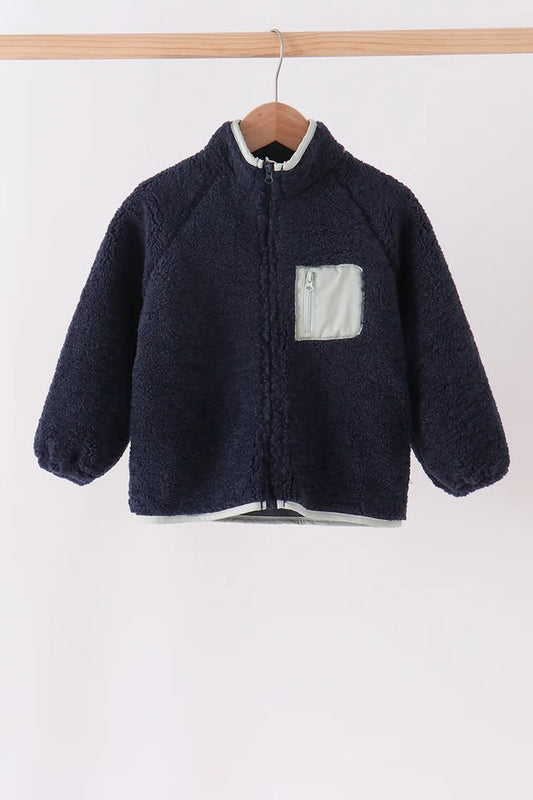 Navy fleece zipper jacket