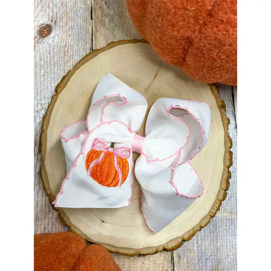 Coquette Pumpkin Embroidered Moonstitch Hair Bow