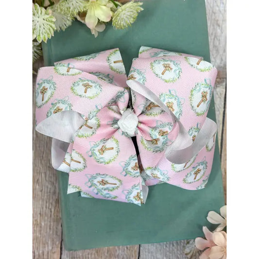 Easter Coquette Cross Wreath Double Xl Hair Bow 6.5"