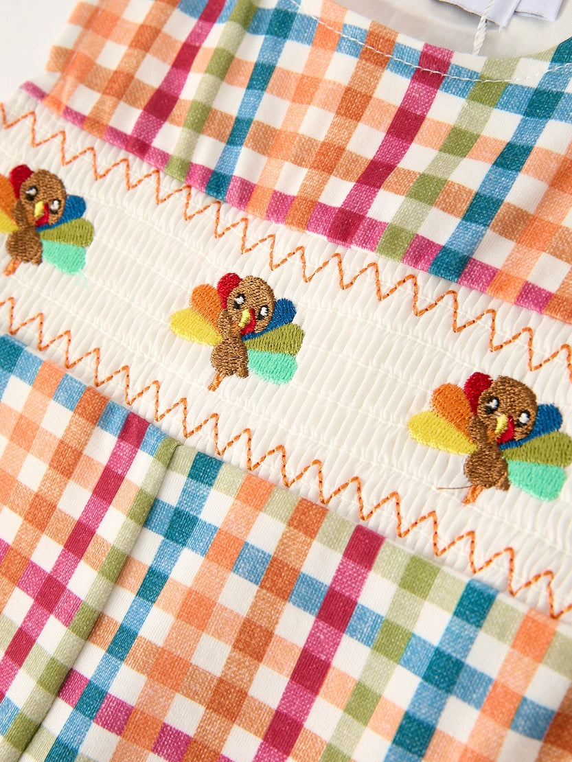 Fall Thanksgiving Color Plaid Turkey Boy Romper (ETA: Mid-July)